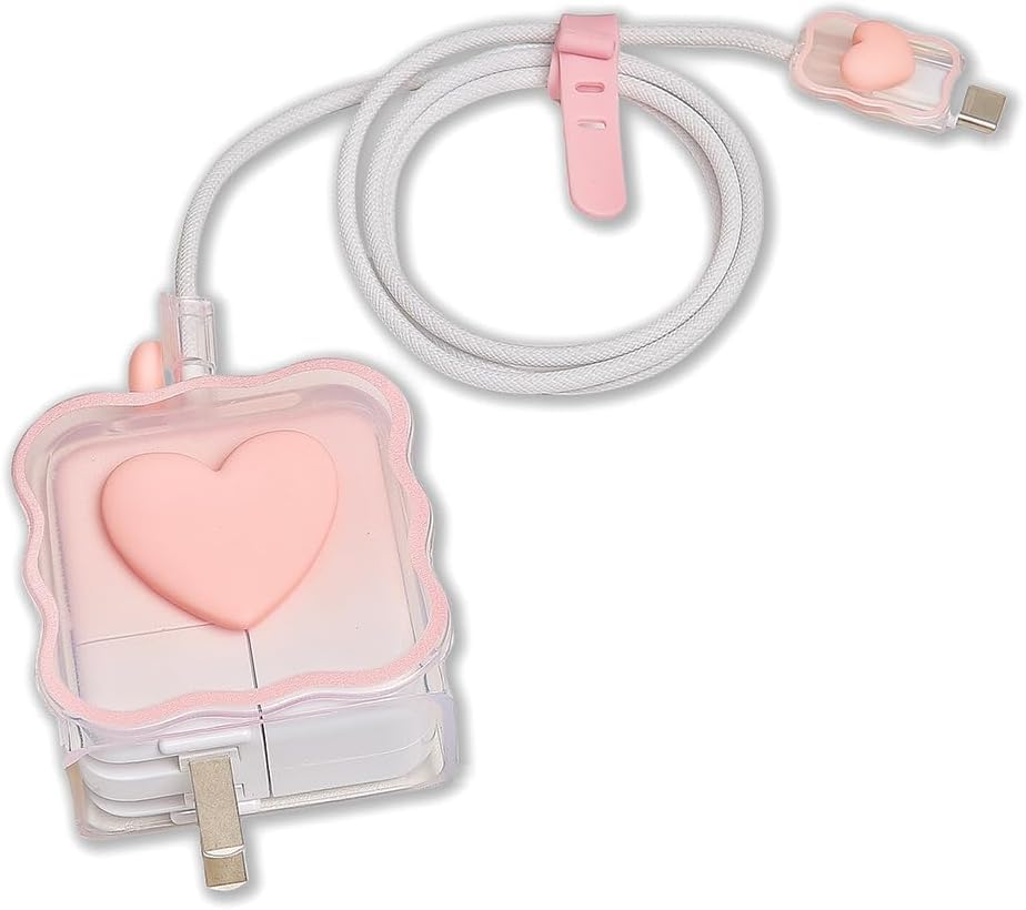 Image of FACTOTECH Case for MacBook & iPad Charger, 29w 30w 35w Charger Case, Travel Cord Organizer, Accessories (for Apple 29w 30w 35w Adapter)-Pink Heart