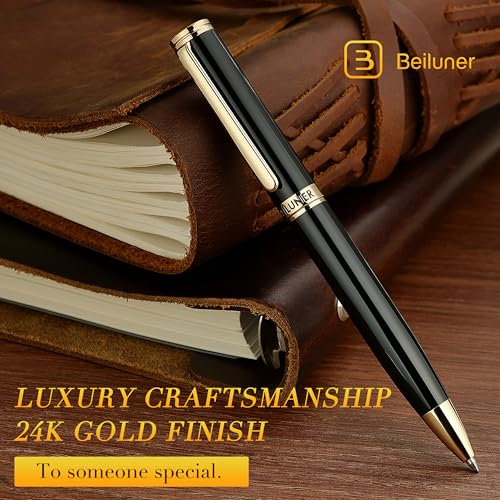 Image of BEILUNER Luxury Gel Pen with 24K Gold Finish, Black Piano Lacquer, Luxury Grade Craftsmanship, Best Pen Gift Set for Men and Women, Professional, Executive, Office, Retractable Nice Pens