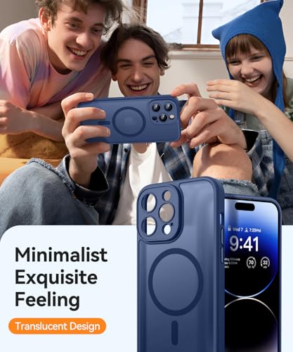 Image of CANSHN Magnetic Compatible with iPhone 14 Pro Case, Upgraded [Full Camera Protection] [Compatible with Magsafe] [Translucent Matte] Shockproof Protective Phone Case Cover 6.1 Inch - Deep Blue