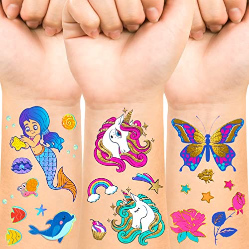 Tatuajes Temporales de Purpurina Metálica para niños Pegatinas de tatuajes de unicornio...