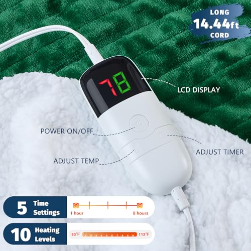 BOMOVA Heated Electric Blanket Twin - 62" x 84" Heating Blanket with 10 Heating Levels & 8 Hours Auto Off, Warm Flannel Blanket with Over-Heat Protection, for Women, ETL & FCC Certified