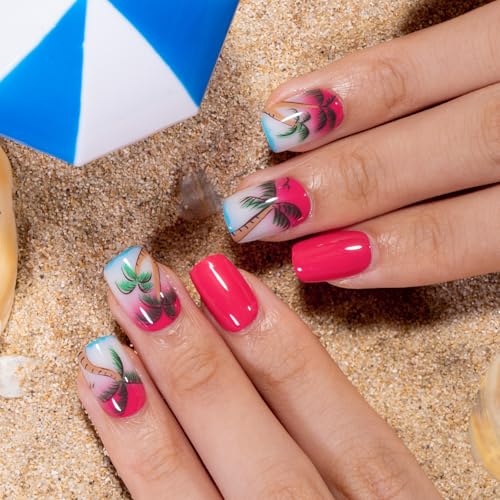 CurvLife Shrot Square Press On Nails, Palm Tree, Soft Gel