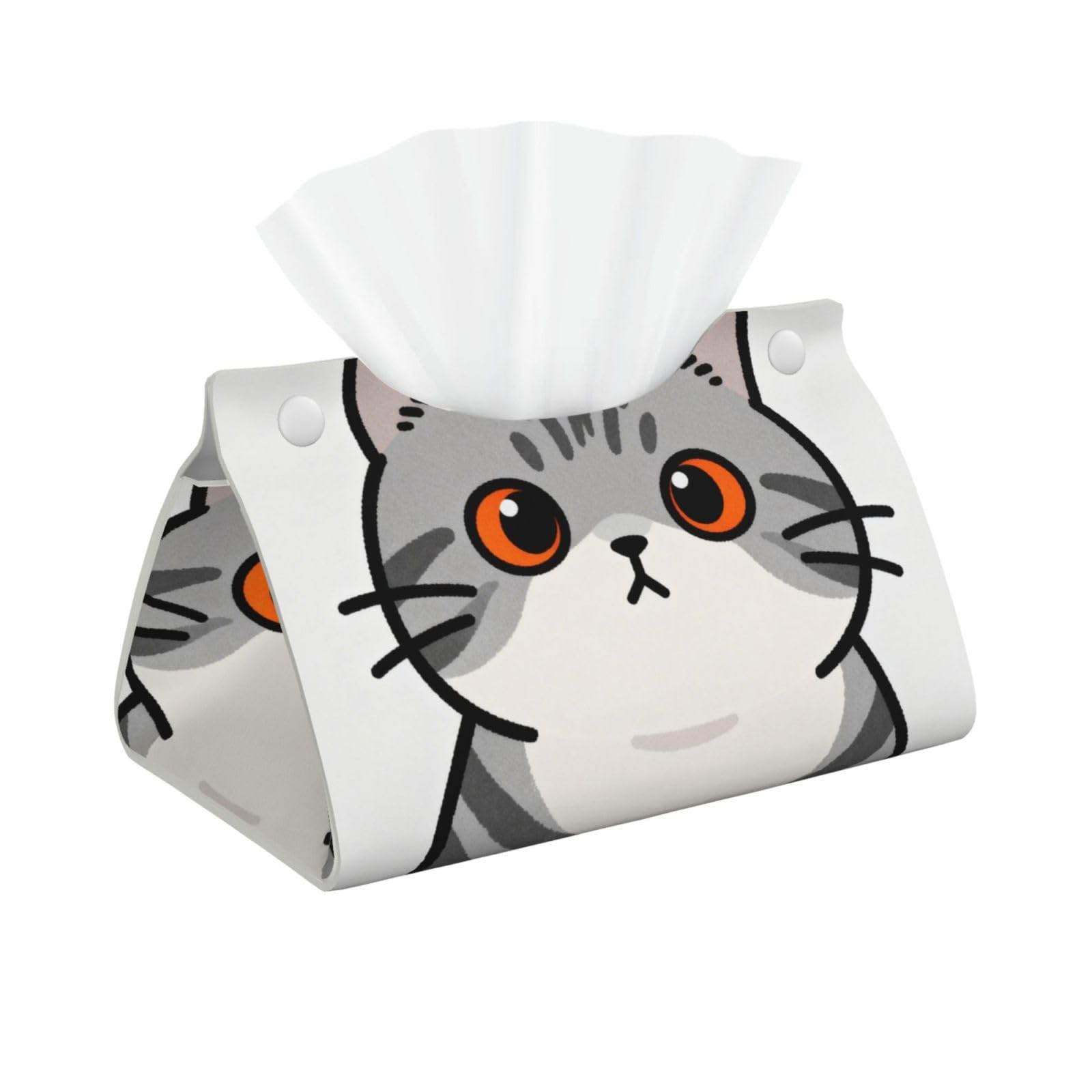 Tabby Cat Face Long Leather Tissue Box Cover-Waterproof PU Leather Tissue Holder for Bathroom, Decorative Rectangular Tissue Case