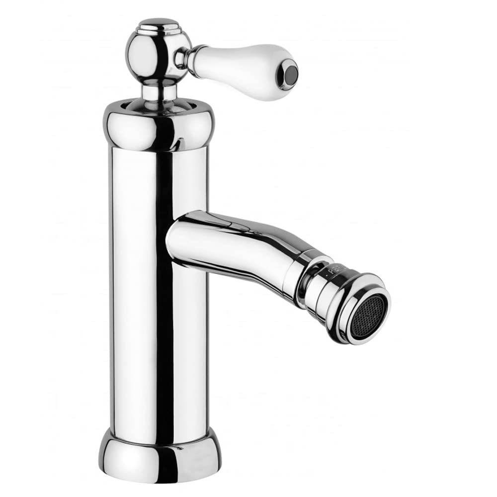 Yellowshop - Miscelatore bagno completo rubinetteria Como retrò vintage leva pomo bianco lavabo bidet vasca e doccia incasso esterno in ottone cromato flessibile inox Made in italy (Bidet)
