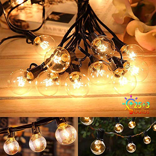Preisvergleich Produktbild Lichterkette Außen, Yuanj Lichterkette Glühbirnen, Hängend Lichterkette Garten für Weihnachten Hochzeit Party Aussen Dekoration - 25 Birnen & 3 Ersatzbirnen,Wasserdichte, Gelbliches Licht