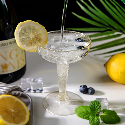Pulote 50 Pack Plastic Champagne Flutes-Gold Glitter Plastic Champagne Glasses 4.5 Oz-Plastic Champagne Glasses For Wedding&Party- Plastic Champagne Coupe-Plastic Cocktail Glasses For Home&Daily Life #TOP2