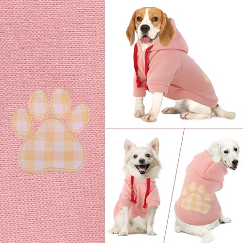 Image of SAWMONG Dog Hoodie,Flannel Pet Hooded Sweater with Hat Puppy Pullover Sweater Shirt,Dog (Pink,S)