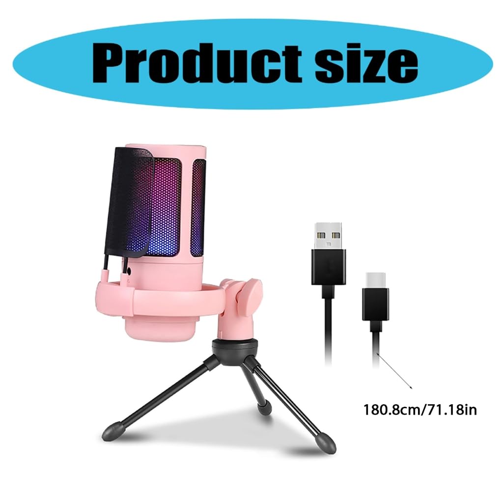 Mikrofon USB 192 kHz/24 bity z kolorowym oświetleniem mikrofon do gier z przyciskiem wyciszania