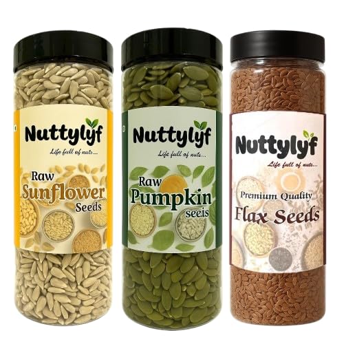 Nuttylyf Raw Seeds Combo (3 x 200g) | Pumpkin, Sunflower & Flax Seeds | High Protein, Fiber & Omega-3 Rich Superfood Mix for Eating, Weight Loss, Salads, Smoothies & Healthy Snacking