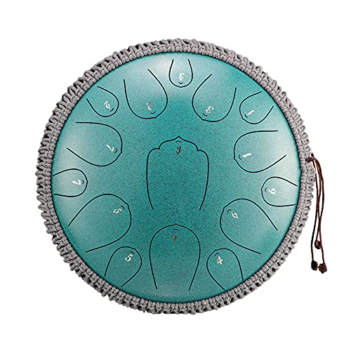 Niome 13Inch 15 Note Steel Hand Drum Percussion Instrument Hand Pan Drum with Drum Mallets Carry Bag (Malachite Green)