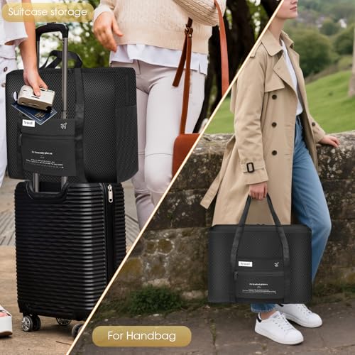 Aevcvok Faltbare Reisetasche, Handgepäck Tasche mit Schuhbeutel und Reißverschlusstasche, Tasche Handgepäck Flugzeug, Leichte Reisetasche für Reisen, Fitness, Camping (Schwarz)