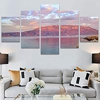 SIGNWIN 5 Panel Canvas Wall Art Modern Art Coastal Colorful Multicolor Photography Romantics Sunset for Home Decorations Ready to Hang - 60