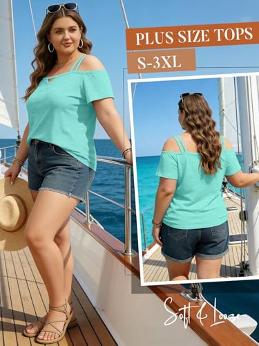 Image of Bliwov Womens Cold Shoulder Tops Short Sleeve Cute Sexy Summer Spring Beach Vacation T Shirts Fashion Outfits Basic Clothes