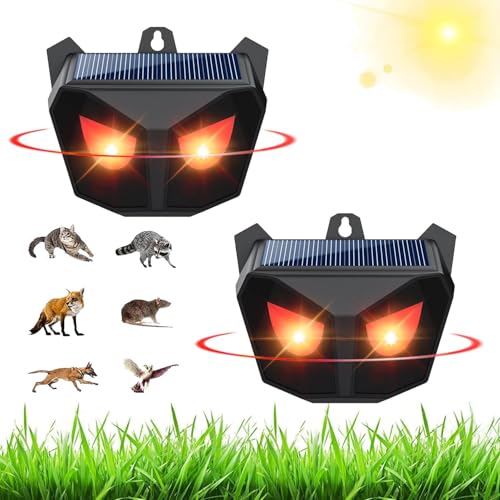 LOFFU Repelente de animales (paquete de 2), repelente solar nocturno de animales con dos luces rojas intermitentes, repelente al agua para gatos, perros, zorros, pájaros, zorrillos