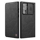 Nillkin Hülle Kompatibel mit Samsung Galaxy S22 Ultra 5G (6,8 Zoll), [Kameraschutz] Qin-Pro PU Leder Handyhülle mit Kameraabdeckung, TPU + PC Schlagfester Schutzhülle für Samsung S22 Ultra, Schwarz