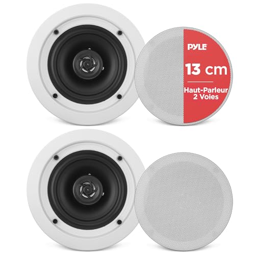 Pyle Home Enceinte Murale/Plafond de 13,3 cm - Paire d'Enceintes Médium-Grave à 2 Voies avec Woofer et Tweeter à Dôme en Polymère de 2,54 cm- Design Encastré - Haut Parleur Encastrable Plafond