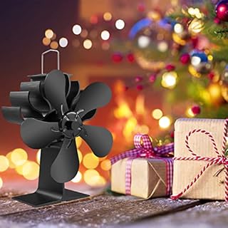 PYBBO Wood Stove Fan 5 Blades, Heat Powered Fireplace Fans for Log Burner Stove, Non Electric Silent Motors Operation Circulating Warm Air Fan with Magnetic Thermometer