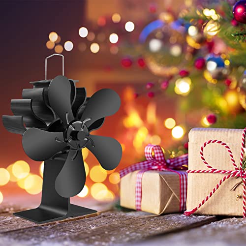 5 Blades Heat Powered Stove Fan - Pybbo Silent Motors Wood Burning Stove Fireplace Fan Circulates Warm/Heated Air Eco Stove Fan For Gas/Pellet/Wood/Log Stoves With Magnetic Thermometer- The Best Christmas/New Year Gift #TOP2
