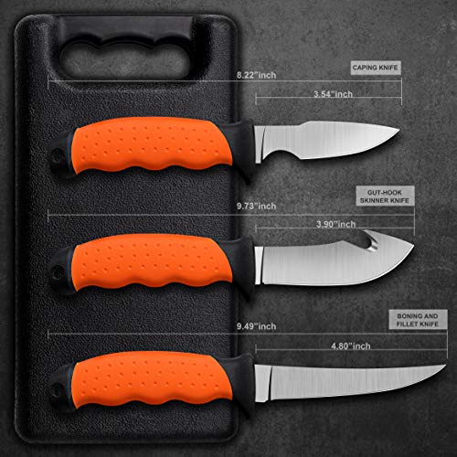 MIZUSUPI Hunting Knife Kit - Portable Butcher Processor Set for Deer Hunting, Fishing, Camping Game Cleaning Set for Hunters and Fishermen, Gear Accessories Set for Men, Hunting Knives 4 Pcs