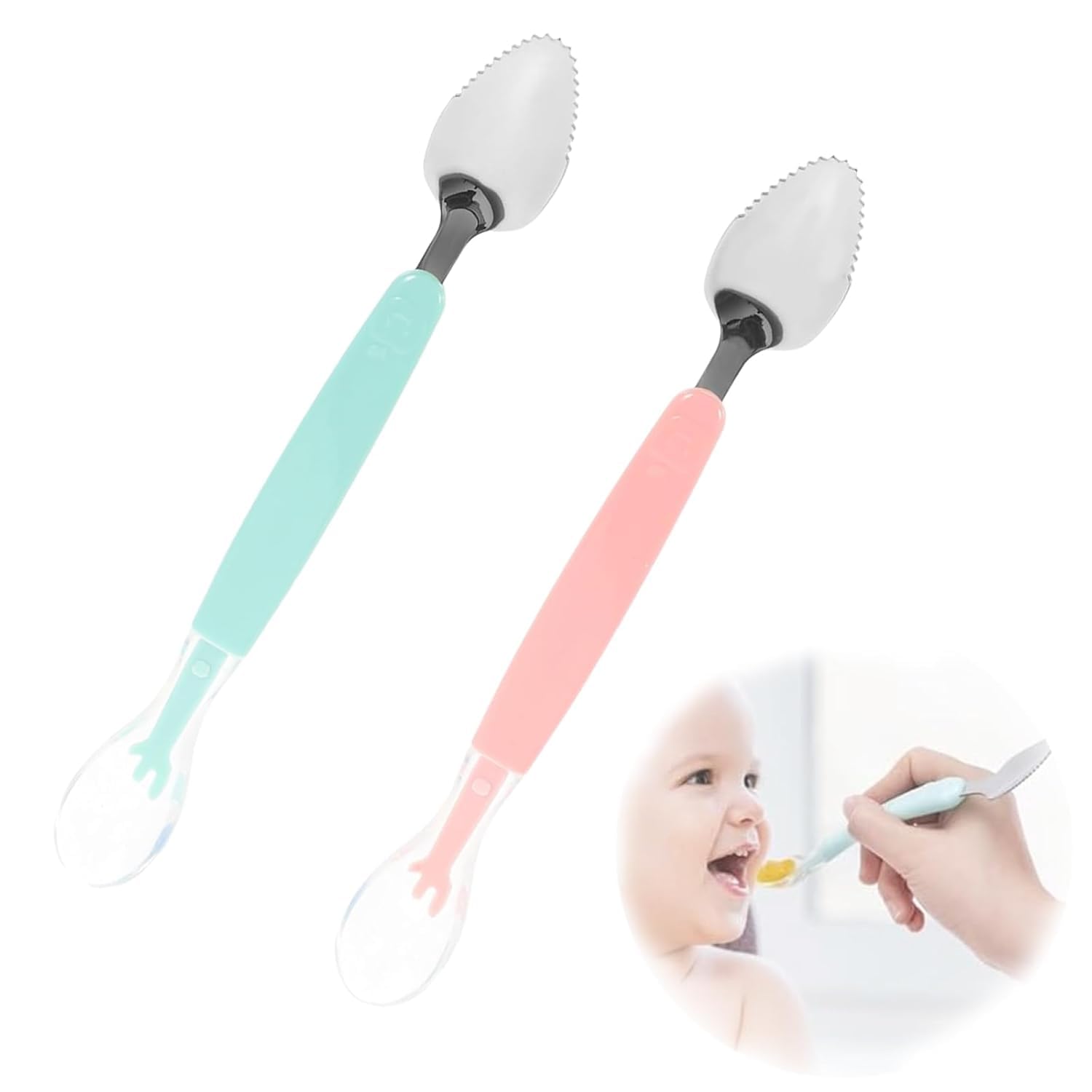 2 Pack Baby Spoons Feeding, Silicone Spoon for Baby 6 to 12 Months, Soft Handle for Smooth Transition to Solid Food, Stainless Steel Scoop for Infant Fruit Puree (Multicolor)-image-31