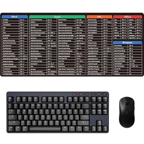 300x800mm Large Extended Keyboard & Mouse Desk Mat, Generic Excel Shortcuts Keyboard & Mouse Pad with Anti-Slip Rubber Base, for Computer Desk, Laptop, Home & Office(Black)