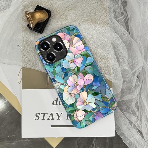 Coque iPhone 14 Pro Max rose et bleu floral, idée cadeau originale - 4