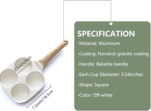 Miniatura 5 de Sartén de cuatro huevos, sartén antiadherente para tortillas, adecuada para estufas de gas, utensilios de cocina de inducción de granito de grado