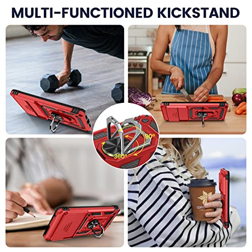 Goton For Google Pixel 7 Case With Screen Protector - Slide Camera Cover Phone Case With Ring Stand, Heavy Duty Military Grade Shockproof Rugged Bumper For Pixel 7 Accessories Red #TOP3