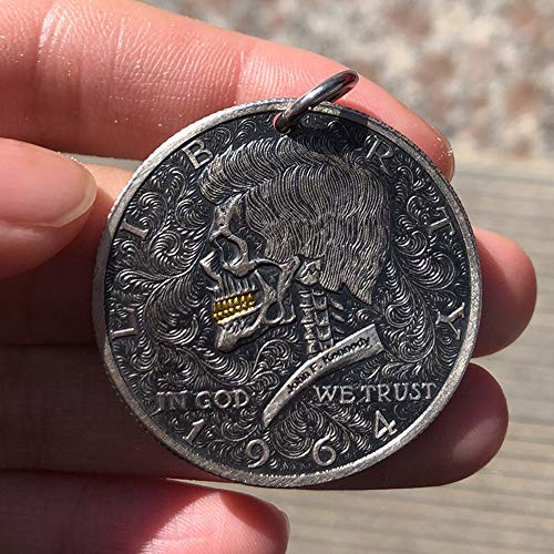 Vintage Skull Pendant Coin Necklace Steampunk Jewelry for Men Stainless Steel Chain 27.5 Inches4