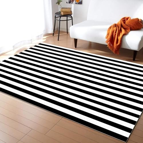 BOONGA Nordischer minimalistischer Schwarz Weiß Streifen Teppiche Gegend, 50 x 80 cm Kurzflor...