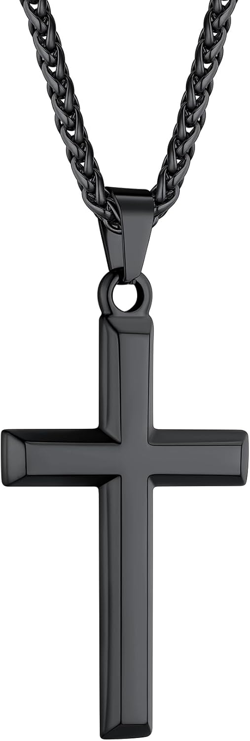 ChainsHouse Cross Necklace for Men, Black/18K Gold Plated/Stainless Steel Christian Jewelry Cross Pendant Necklace for Men, with Gift Box