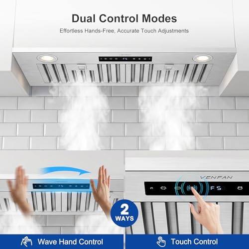 30 Inch Insert Range Hood, 1200 CFM DC Motor Kitchen Vent Hood with Gesture Sensing & Touch Control, Ducted/Ductless Convertible Built-in Range Hood, Stainless Steel - 3