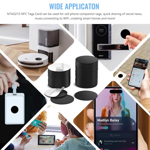 Image of 10 pcs NFC Tags Black NTAG215 NFC 215 Tags NFC Coins Cards Black NFC Stickers Round 13.56MHz NFC Chip with Adhesive Back, Compatible with TagMo and NFC Enabled Phones