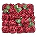 Lmeison Artificial Flower Rose, 25pcs Real Looking Artificial Roses w/Stem for Bridal Wedding Bouquets Centerpieces Baby Shower DIY Party Home Décor, Dark Red with 3 Leaves