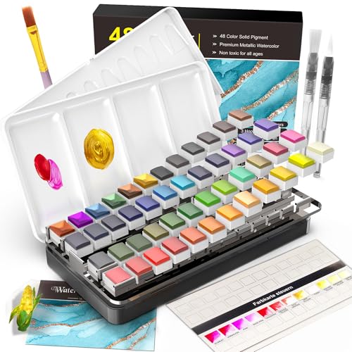 RATEL Aquarellfarben-Set, Aquarellkasten -- 48 feste Farbpigmente + 1...