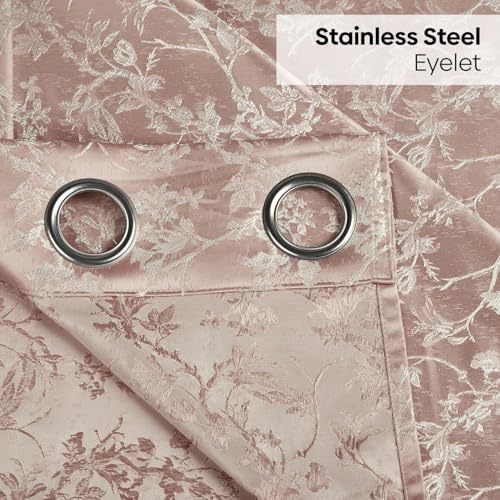 Image of haus & kinder Jacquard Door Curtains 7 Feet Long Pack of 2 Door Curtains, 7 Feet Curtains for Door (Rosewood Grace, Rosegold Floral Nature Design Design 130x213 CM)
