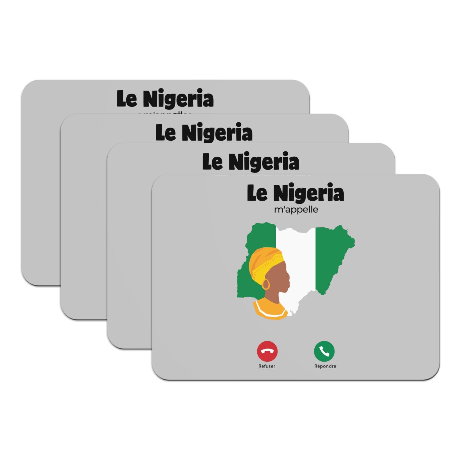 Sets de table Nigeria grand format 39,5 x 28,5 cm avec dessous caoutchouc gris x4