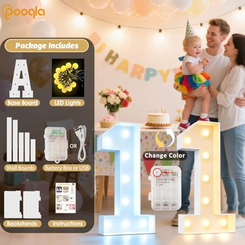 Image of Pooqla 3 FT Light Up Number 7 for 7th 17th 70th Birthday Decorations, Large Marquee Number with Cool White Warm White LED Lights Birthday Decorations for Girl Boy, Wedding Anniversary Party Decoration