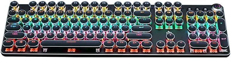 K820 Multimedia Mechanical Keyboard Retro Punk Button keycap Luminous Mechanical Keyboard Computer Game Wired Keyboard, BLACK, 45x14x3CM