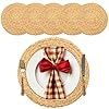 14 round woven placemats set of 6 natural extra wide placemats braided heat resistant placemats farmhouse boho fringe place mats wipeable circle wicker placemats  urban country home decor