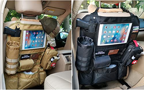 Image of Upgrade Tactical Seat Back Organizer Molle Car Seat Organizer with 4 Detachable Pouches: Trauma Medical Pouch, Water Bottle Pouch, Vehicle Protector Organizers (Modern B Black)