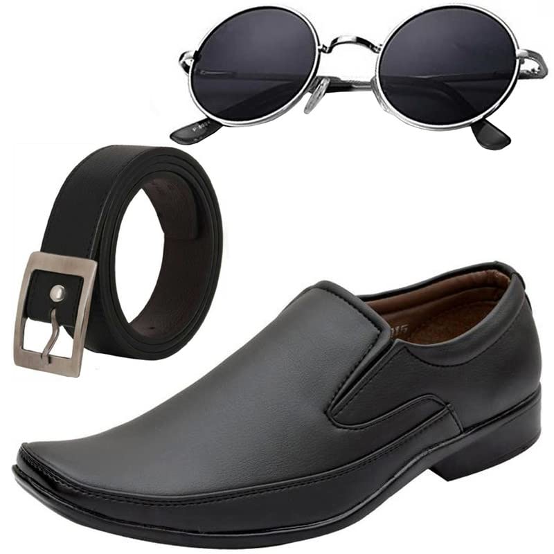Tranding & Fashionable Men Formal Shoes With Free Belt & Unisex Round Black Sunglasses Combo/9-image-41
