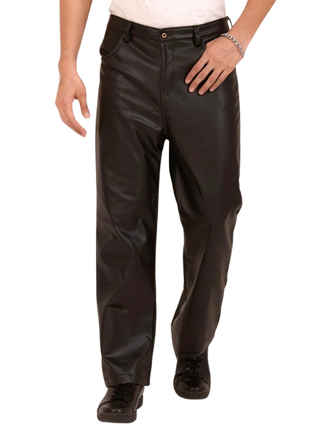 tandul Mens Brown Solid Trouser - Mid Faux Leather Trouser (9981)-picture-16