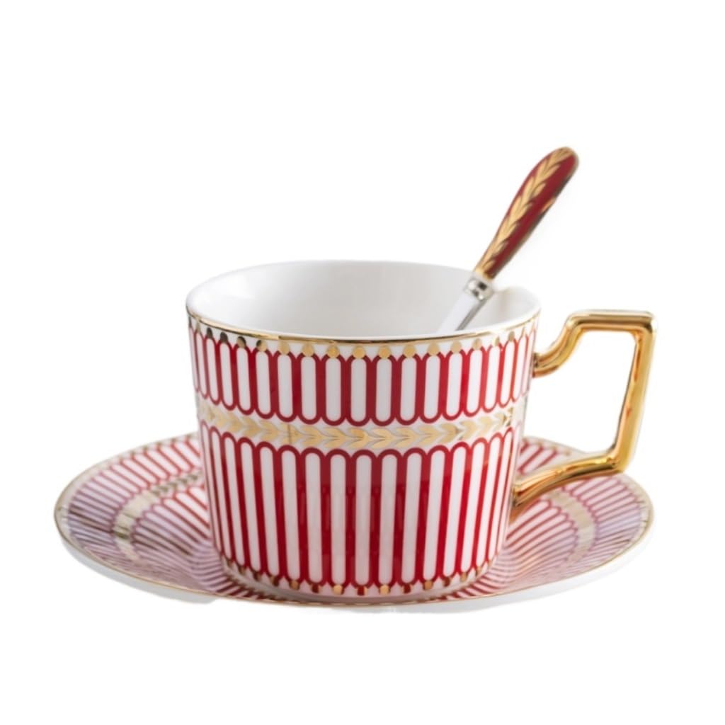 vfdaSWQQ Tea set, Coffee Cup and Saucer Set with Spoon,English Afternoon Tea, High-end Ceramic Mug(D)