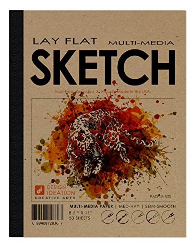 Design Ideation Lay Flat Multi-Media Sketch Pad. Removable Sheet Sketchbook for Pencil, Ink, Marker, Charcoal and Watercolor Paints. Great for Art, Design and Education. 8.5" x 11"