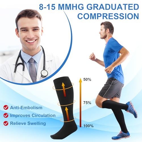 8 Pairs Men Dress Compression Socks Men Knee High Light Compression Socks 8-15 Mmhg Graduated Support Stockings for Father's Day Christmas Gift2