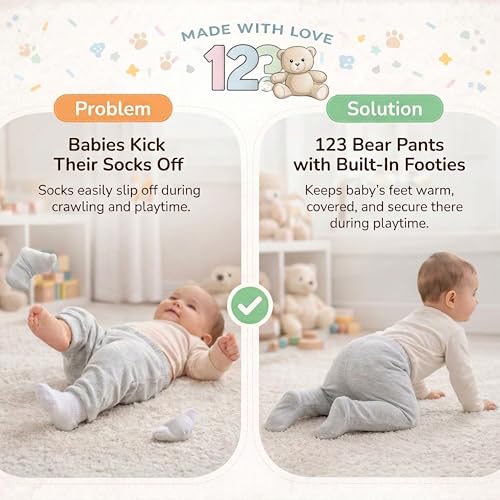 Image of 123 Bear Baby Soft Cotton Spandex Pants with Feet