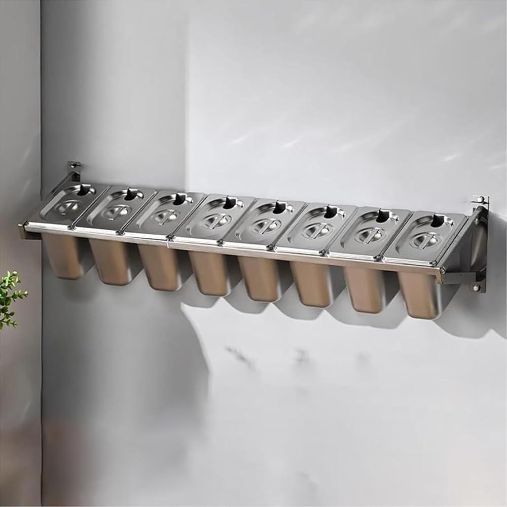 Inless - Set di rack da parete in acciaio, 8 griglie da cucina con coperchi per preparare pasti, buffet, condimenti per pizza e Ingrent Sto