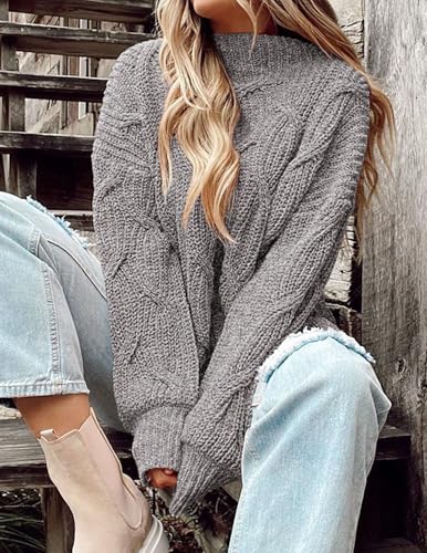 PRETTYGARDEN Women's Fall Oversized Pullover Sweaters Casual Crewneck Long Sleeve Chunky Cable Knit Tops Winter Clothing