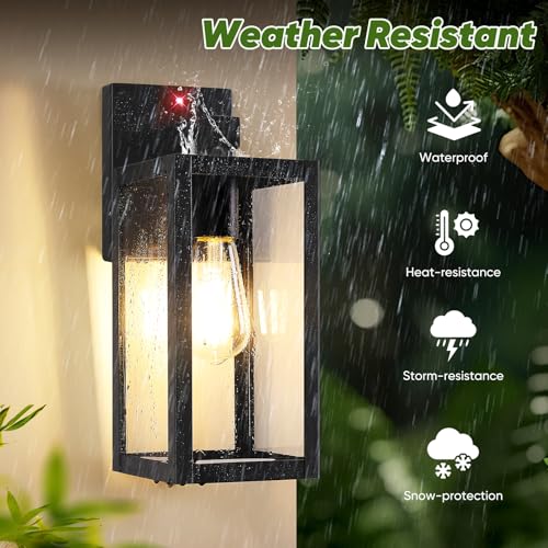 BesLowe 13" Upgraded Motion Sensor Outdoor Wall Lights, 2-Pack Dusk to Dawn Porch Light Outdoor Wall Sconce Lanterns, 3 Lighting Modes Exterior Lighting Fixtures, Black Outside Lights for House Garage by BesLowe - Image 5